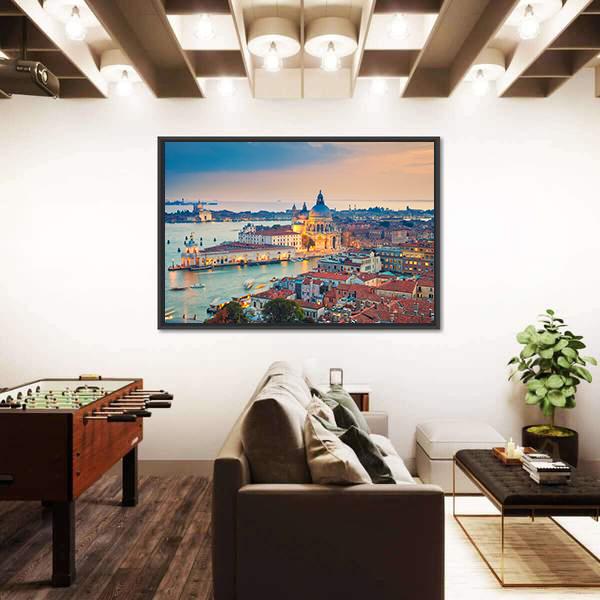 Venice With Basilica Di Santa Maria Della Salute Panoramic Canvas Wall Art-1 Piece-36" x 12"-Tiaracle