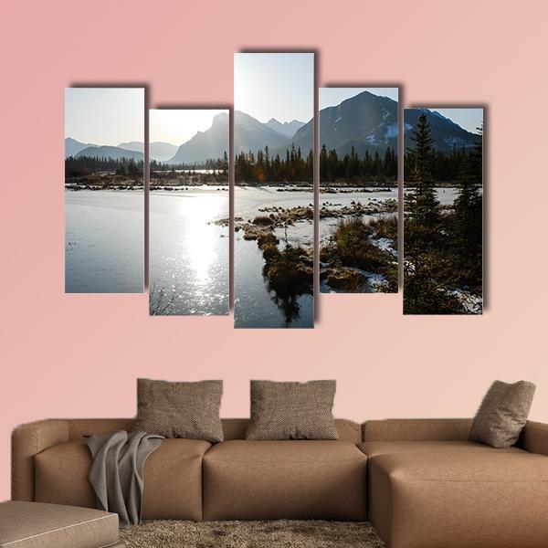 Vermilion Lake Canvas Wall Art-5 Pop-Gallery Wrap-47" x 32"-Tiaracle