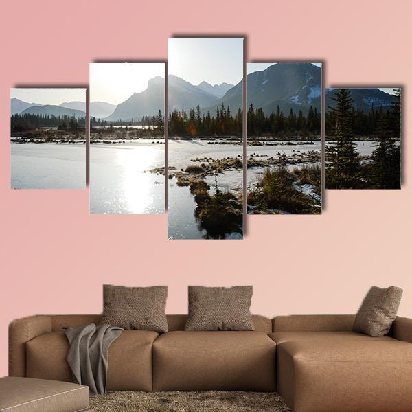 Vermilion Lake Canvas Wall Art-5 Star-Gallery Wrap-62" x 32"-Tiaracle