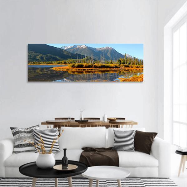 Vermilion Lakes Landscape In Banff National Park Panoramic Canvas Wall Art-1 Piece-36" x 12"-Tiaracle
