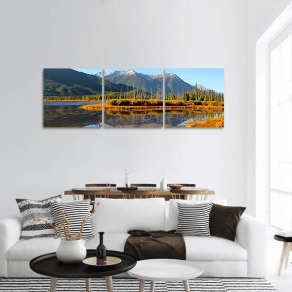 Vermilion Lakes Landscape In Banff National Park Panoramic Canvas Wall Art-3 Piece-25" x 08"-Tiaracle