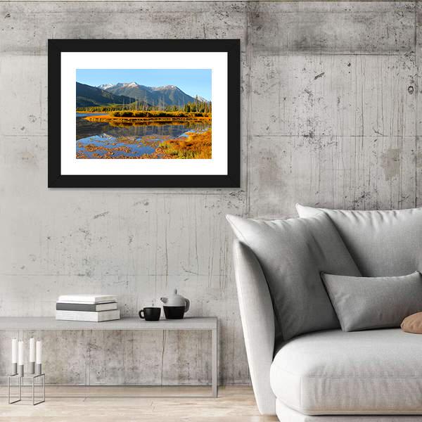 Vermilion Lakes Landscape In Banff National Park Panoramic Canvas Wall Art-1 Piece-36" x 12"-Tiaracle