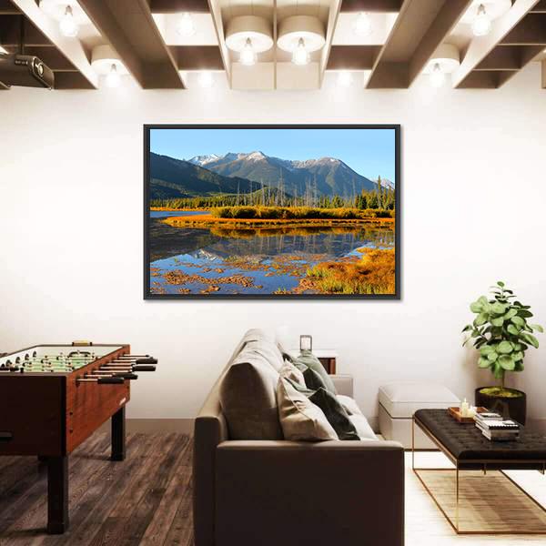 Vermilion Lakes Landscape In Banff National Park Panoramic Canvas Wall Art-1 Piece-36" x 12"-Tiaracle