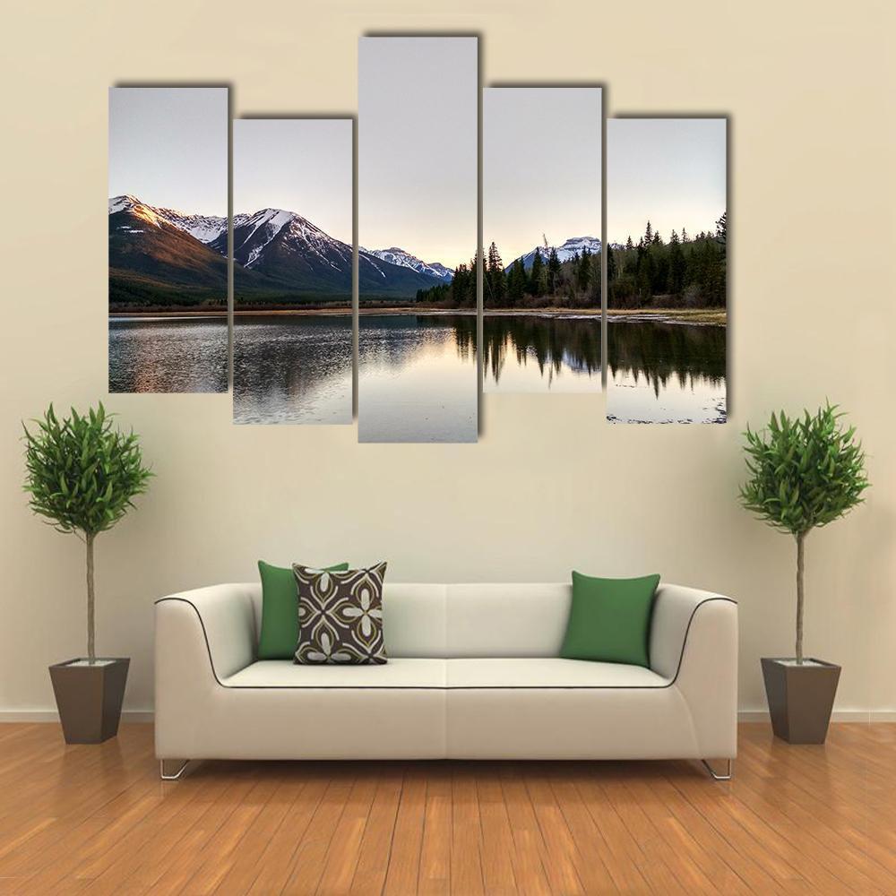 Vermillion Lake At Sunset Canvas Wall Art-5 Pop-Gallery Wrap-47" x 32"-Tiaracle