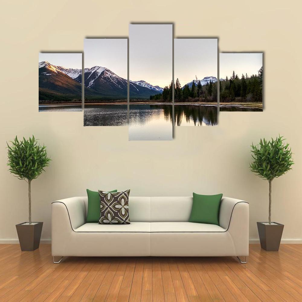 Vermillion Lake At Sunset Canvas Wall Art-5 Star-Gallery Wrap-62" x 32"-Tiaracle