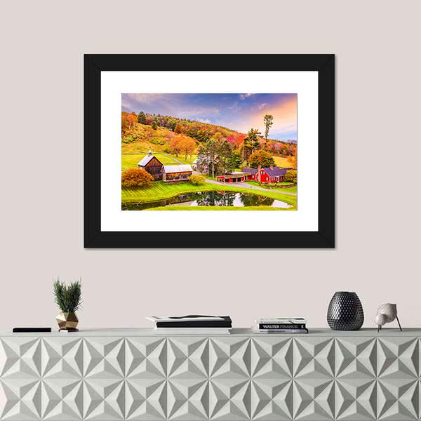 Vermont Early Autumn Rural Scene Canvas Wall Art-3 Horizontal-Gallery Wrap-25" x 16"-Tiaracle
