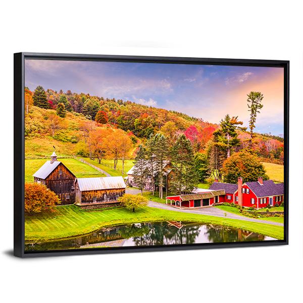 Vermont Early Autumn Rural Scene Canvas Wall Art-1 Piece-Floating Frame-24" x 16"-Tiaracle