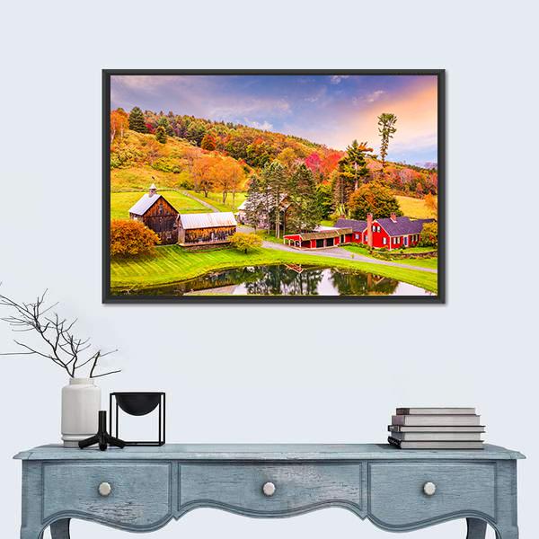 Vermont Early Autumn Rural Scene Canvas Wall Art-3 Horizontal-Gallery Wrap-25" x 16"-Tiaracle