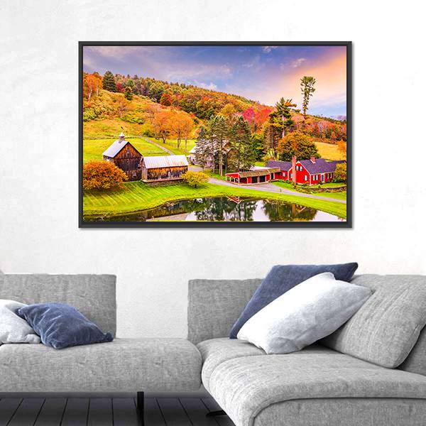 Vermont Early Autumn Rural Scene Canvas Wall Art-3 Horizontal-Gallery Wrap-25" x 16"-Tiaracle