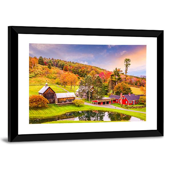 Vermont Early Autumn Rural Scene Canvas Wall Art-1 Piece-Framed Print-20" x 16"-Tiaracle