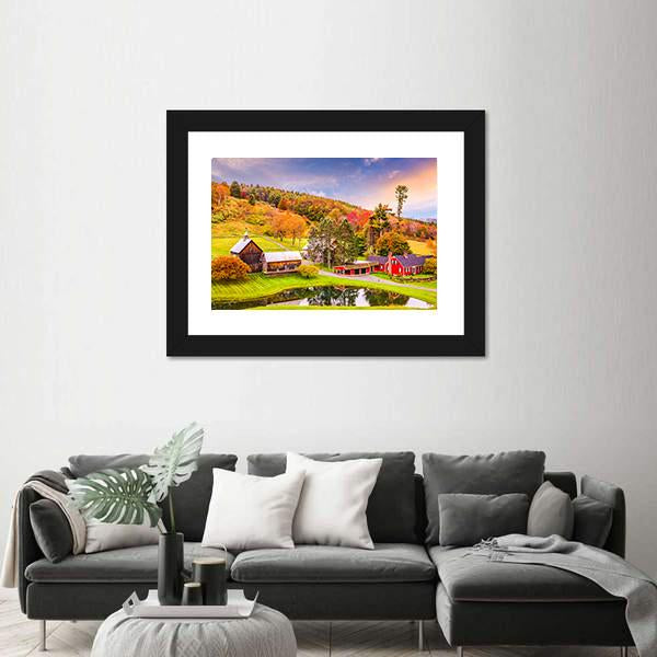 Vermont Early Autumn Rural Scene Canvas Wall Art-3 Horizontal-Gallery Wrap-25" x 16"-Tiaracle