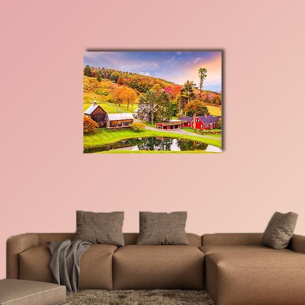 Vermont Early Autumn Rural Scene Canvas Wall Art-1 Piece-Gallery Wrap-48" x 32"-Tiaracle