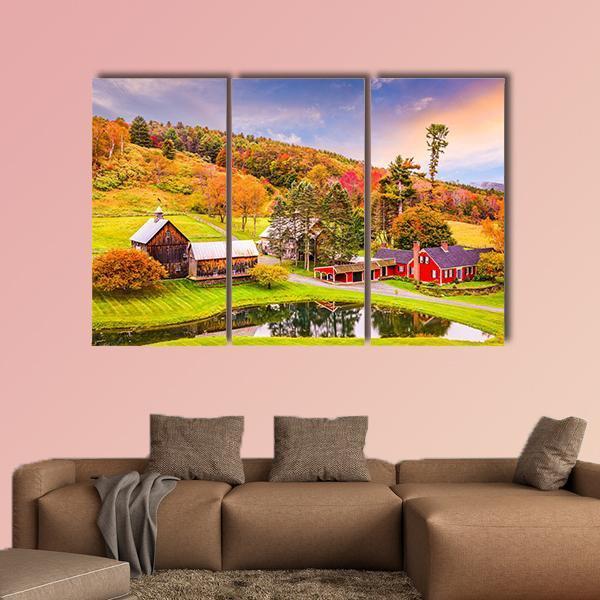 Vermont Early Autumn Rural Scene Canvas Wall Art-3 Horizontal-Gallery Wrap-25" x 16"-Tiaracle
