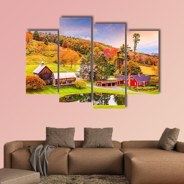Vermont Early Autumn Rural Scene Canvas Wall Art-4 Pop-Gallery Wrap-50" x 32"-Tiaracle