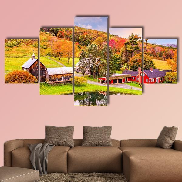 Vermont Early Autumn Rural Scene Canvas Wall Art-5 Star-Gallery Wrap-62" x 32"-Tiaracle