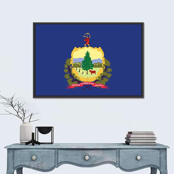 Vermont State Flag Canvas Wall Art-1 Piece-Floating Frame-24" x 16"-Tiaracle