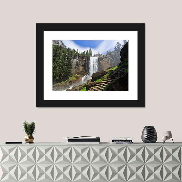Vernal Fall In Yosemite National Park Canvas Wall Art-1 Piece-Framed Print-20" x 16"-Tiaracle