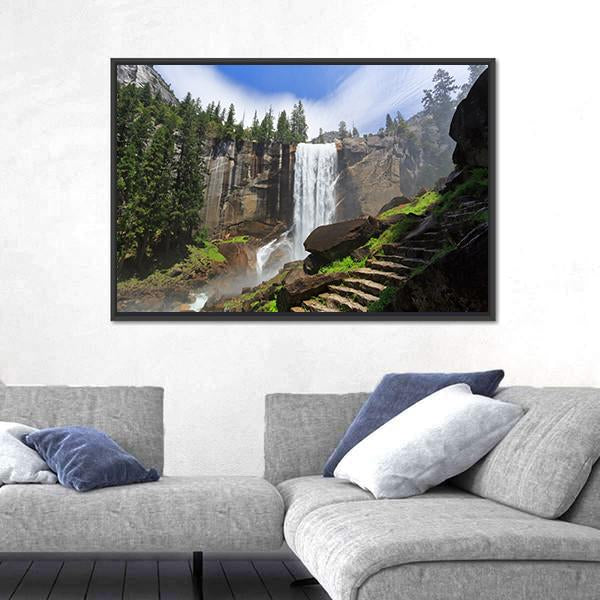Vernal Fall In Yosemite National Park Canvas Wall Art-3 Horizontal-Gallery Wrap-25" x 16"-Tiaracle