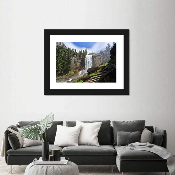 Vernal Fall In Yosemite National Park Canvas Wall Art-3 Horizontal-Gallery Wrap-25" x 16"-Tiaracle