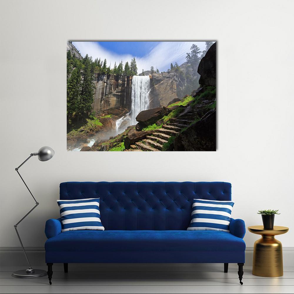 Vernal Fall In Yosemite National Park Canvas Wall Art-1 Piece-Gallery Wrap-48" x 32"-Tiaracle