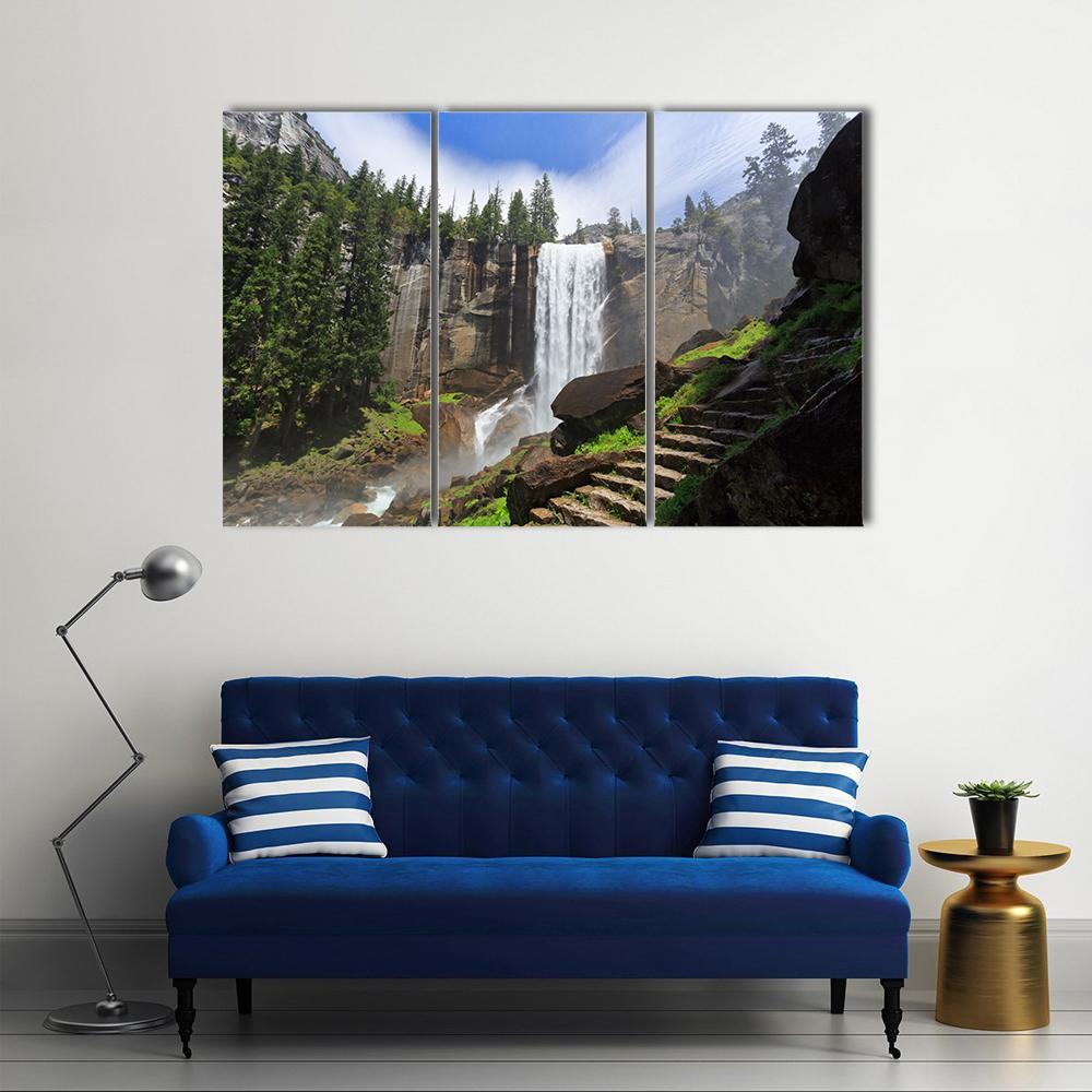 Vernal Fall In Yosemite National Park Canvas Wall Art-3 Horizontal-Gallery Wrap-37" x 24"-Tiaracle