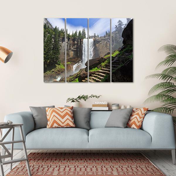 Vernal Fall In Yosemite National Park Canvas Wall Art-4 Horizontal-Gallery Wrap-34" x 24"-Tiaracle