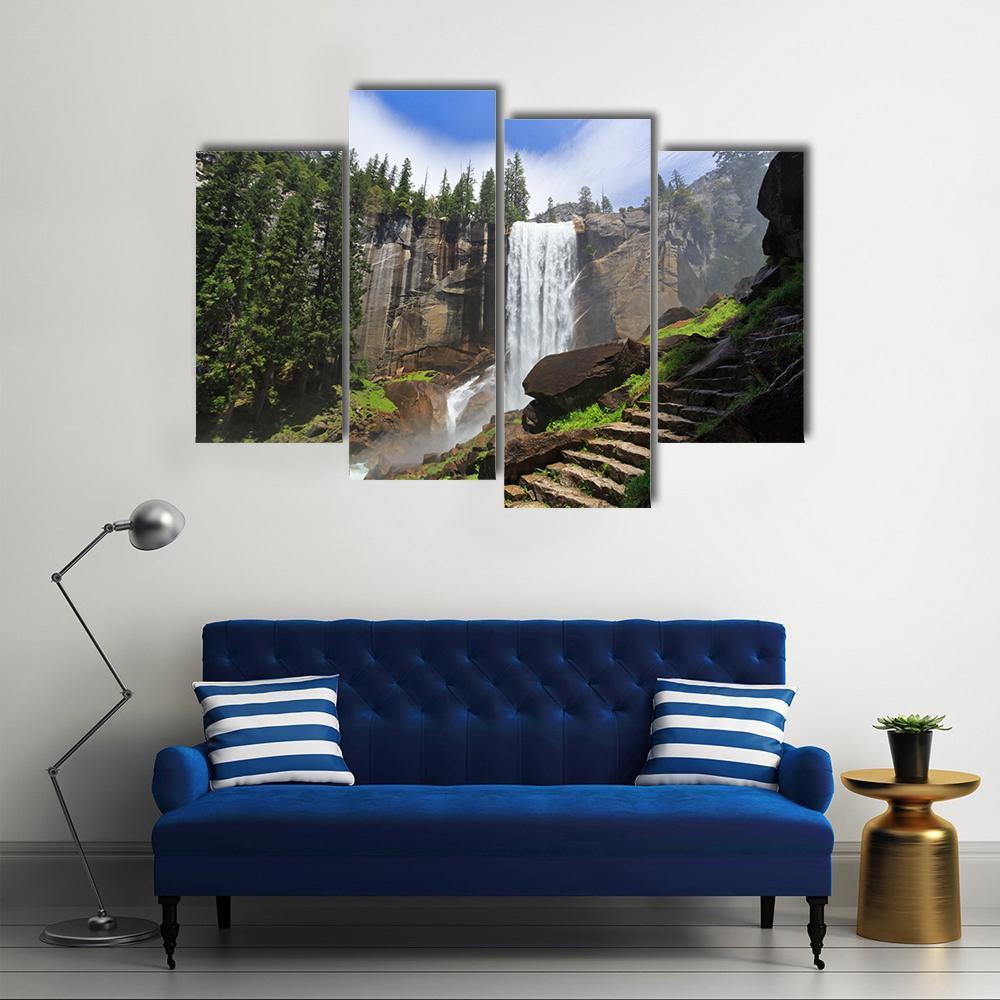 Vernal Fall In Yosemite National Park Canvas Wall Art-4 Pop-Gallery Wrap-50" x 32"-Tiaracle