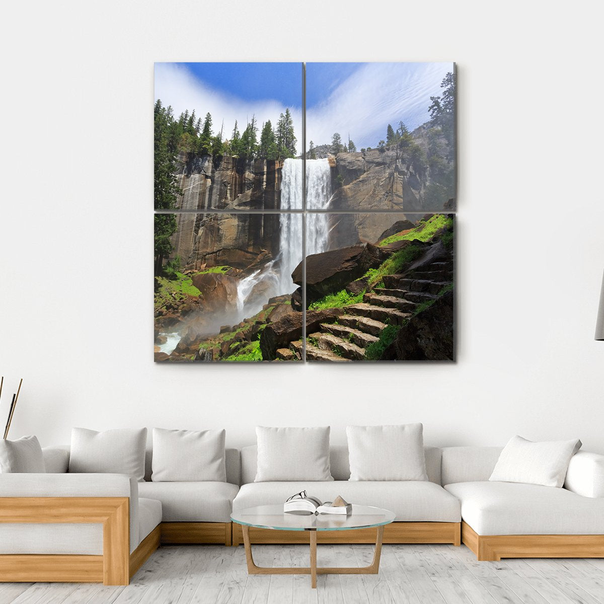 Vernal Fall In Yosemite National Park Canvas Wall Art-4 Square-Gallery Wrap-17" x 17"-Tiaracle