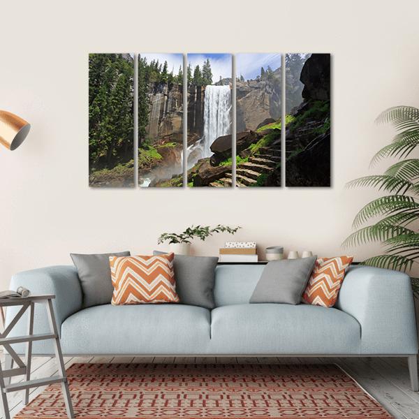 Vernal Fall In Yosemite National Park Canvas Wall Art-5 Horizontal-Gallery Wrap-22" x 12"-Tiaracle