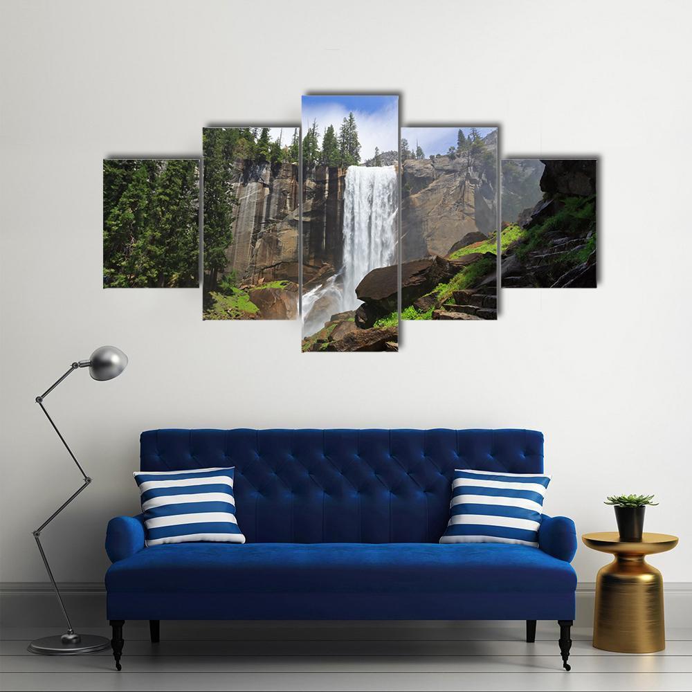 Vernal Fall In Yosemite National Park Canvas Wall Art-5 Star-Gallery Wrap-62" x 32"-Tiaracle