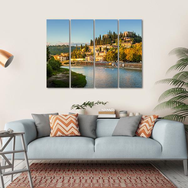 Verona Cityscape With Adige River And Church Canvas Wall Art-4 Horizontal-Gallery Wrap-34" x 24"-Tiaracle