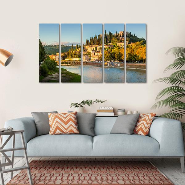 Verona Cityscape With Adige River And Church Canvas Wall Art-5 Horizontal-Gallery Wrap-22" x 12"-Tiaracle