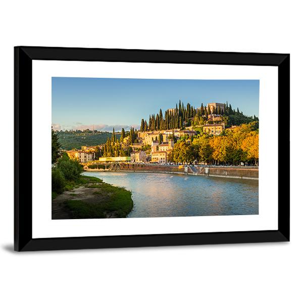 Verona Cityscape With Adige River And Church Canvas Wall Art-3 Horizontal-Gallery Wrap-25" x 16"-Tiaracle