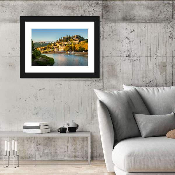 Verona Cityscape With Adige River And Church Canvas Wall Art-3 Horizontal-Gallery Wrap-25" x 16"-Tiaracle