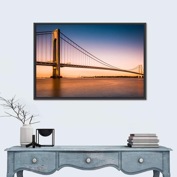 Verrazano Narrows Bridge At Sunset Canvas Wall Art-1 Piece-Floating Frame-24&quot; x 16&quot;-Tiaracle