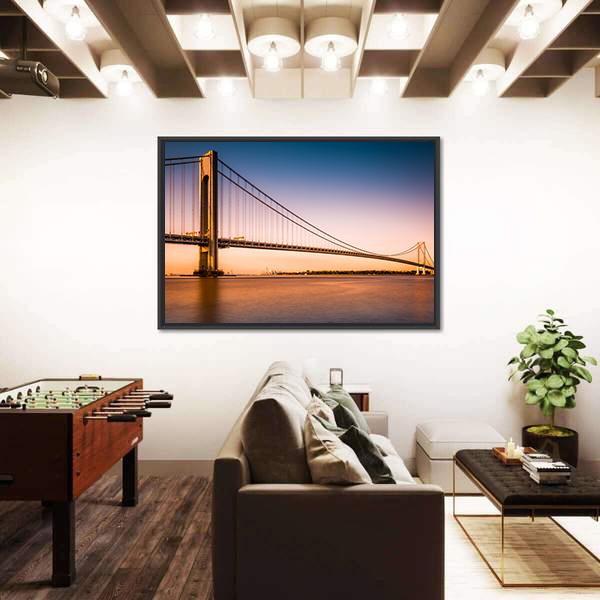 Verrazano Narrows Bridge At Sunset Canvas Wall Art-3 Horizontal-Gallery Wrap-25&quot; x 16&quot;-Tiaracle