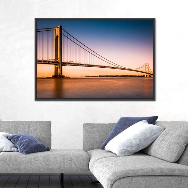 Verrazano Narrows Bridge At Sunset Canvas Wall Art-3 Horizontal-Gallery Wrap-25&quot; x 16&quot;-Tiaracle