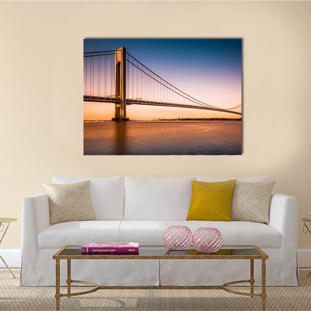 Verrazano Narrows Bridge At Sunset Canvas Wall Art-1 Piece-Gallery Wrap-48&quot; x 32&quot;-Tiaracle