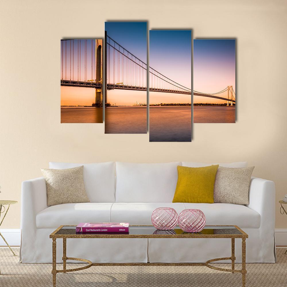 Verrazano Narrows Bridge At Sunset Canvas Wall Art-4 Pop-Gallery Wrap-50&quot; x 32&quot;-Tiaracle