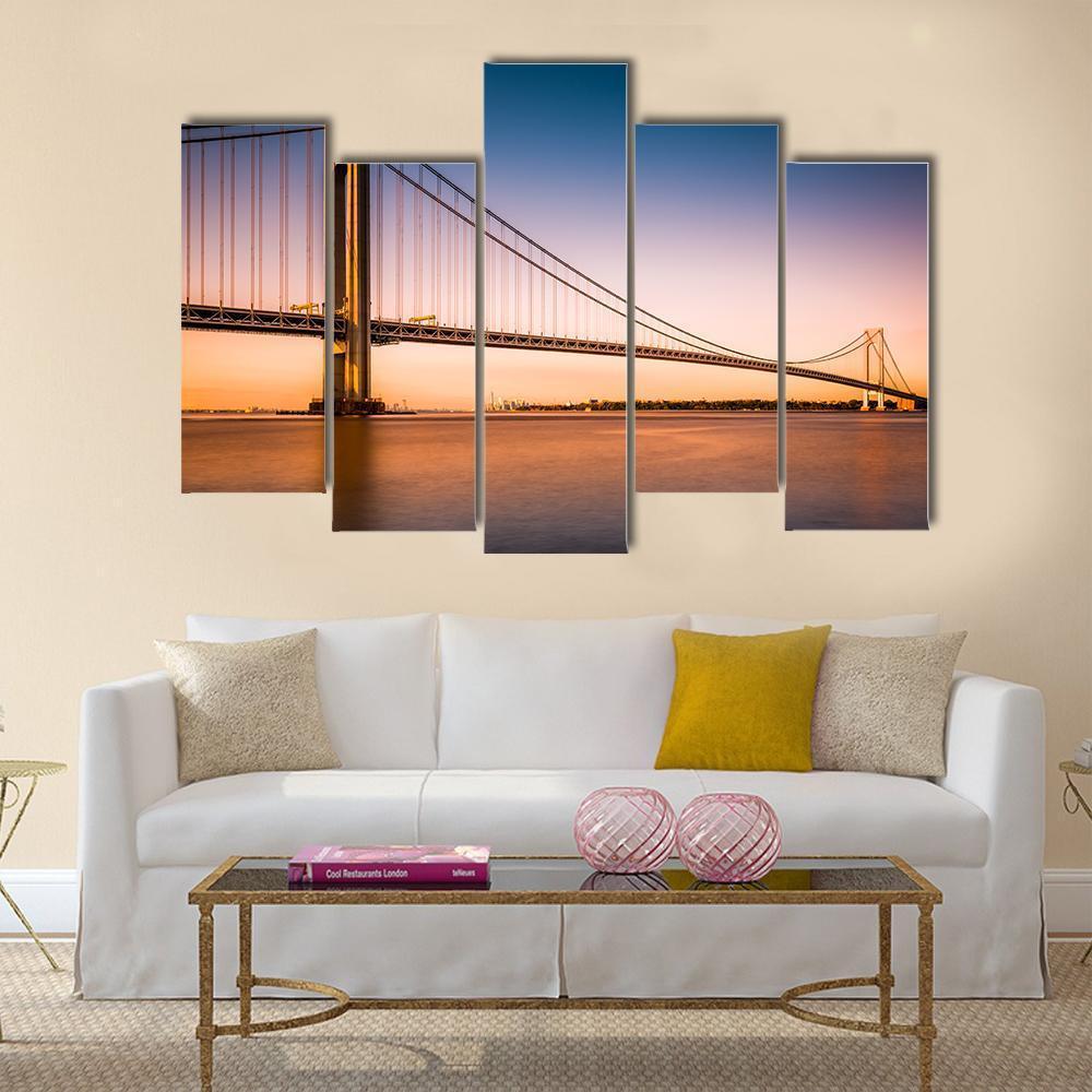 Verrazano Narrows Bridge At Sunset Canvas Wall Art-5 Pop-Gallery Wrap-47&quot; x 32&quot;-Tiaracle