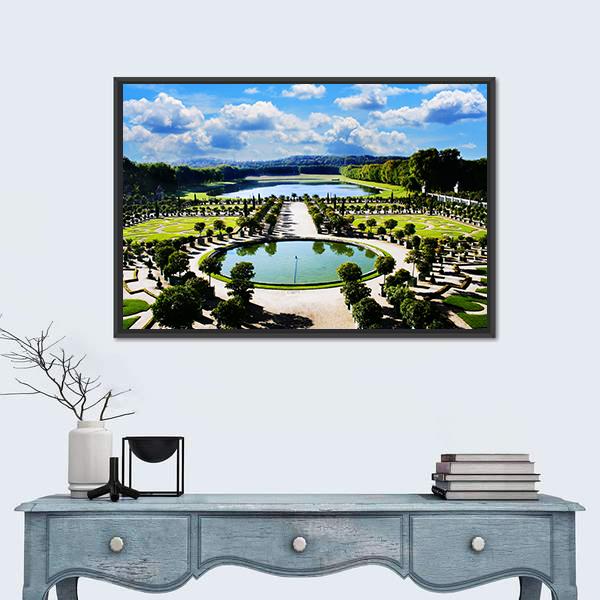 Versailles Royal Garden In Paris Canvas Wall Art-1 Piece-Floating Frame-36" x 24"-Tiaracle