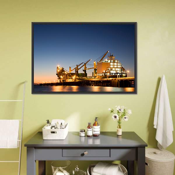 Vessel Berthed Unloading Canvas Wall Art-1 Piece-Floating Frame-24" x 16"-Tiaracle