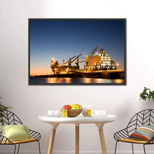 Vessel Berthed Unloading Canvas Wall Art-3 Horizontal-Gallery Wrap-25" x 16"-Tiaracle