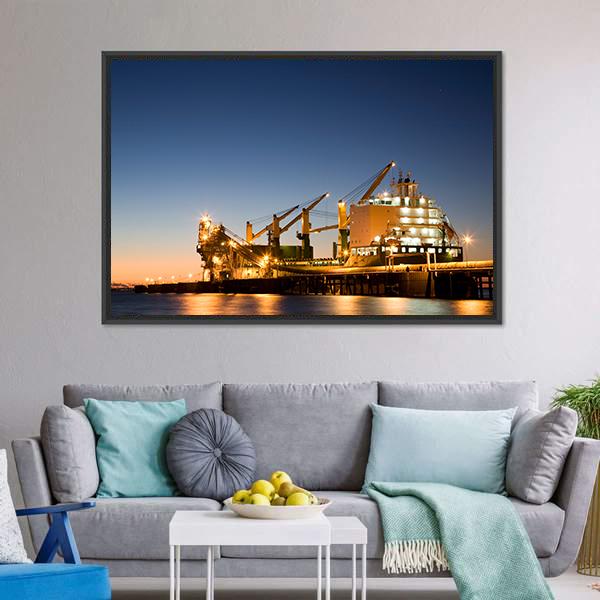 Vessel Berthed Unloading Canvas Wall Art-3 Horizontal-Gallery Wrap-25" x 16"-Tiaracle