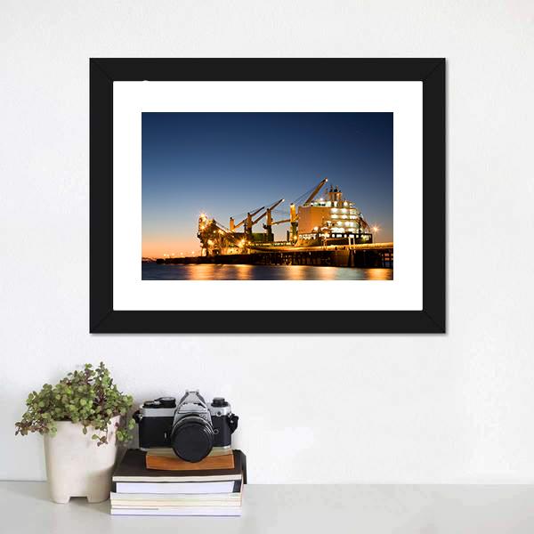 Vessel Berthed Unloading Canvas Wall Art-1 Piece-Framed Print-20" x 16"-Tiaracle