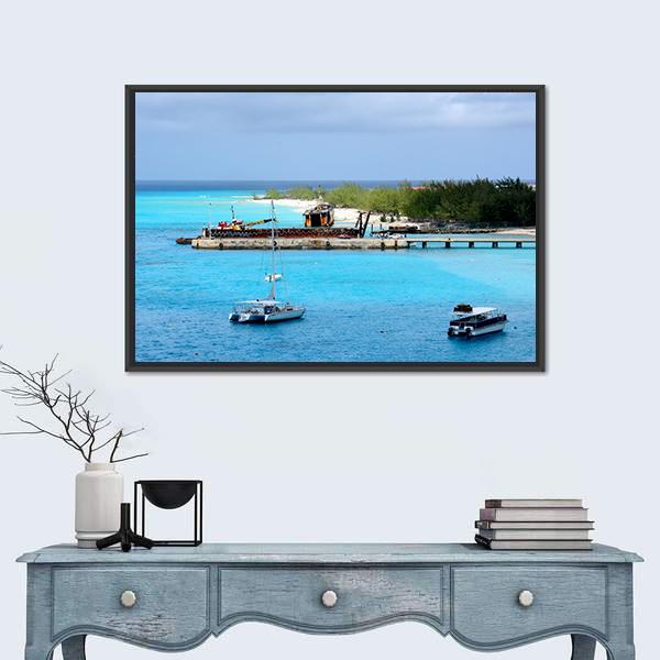 Vessels Moored off Shore Of Grand Turk Canvas Wall Art-1 Piece-Floating Frame-24" x 16"-Tiaracle
