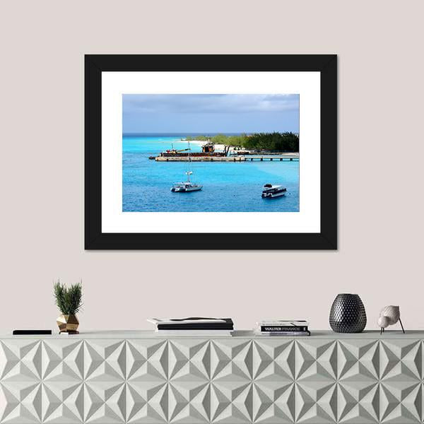 Vessels Moored off Shore Of Grand Turk Canvas Wall Art-1 Piece-Framed Print-20" x 16"-Tiaracle