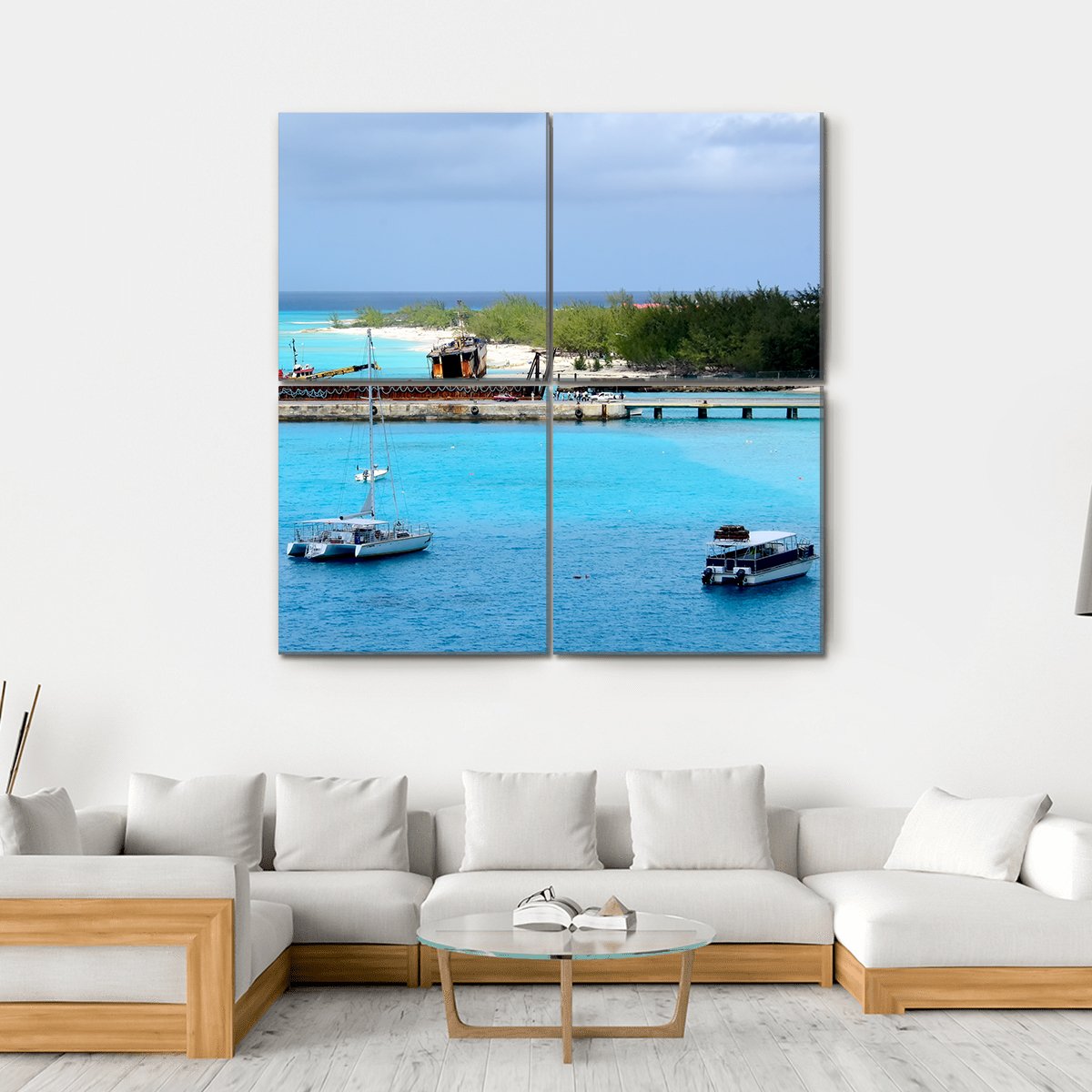 Vessels Moored off Shore Of Grand Turk Canvas Wall Art-4 Square-Gallery Wrap-17" x 17"-Tiaracle