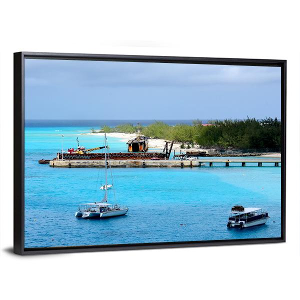 Vessels Moored off Shore Of Grand Turk Canvas Wall Art-3 Horizontal-Gallery Wrap-25" x 16"-Tiaracle