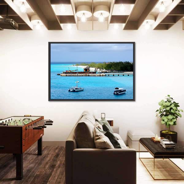Vessels Moored off Shore Of Grand Turk Canvas Wall Art-3 Horizontal-Gallery Wrap-25" x 16"-Tiaracle